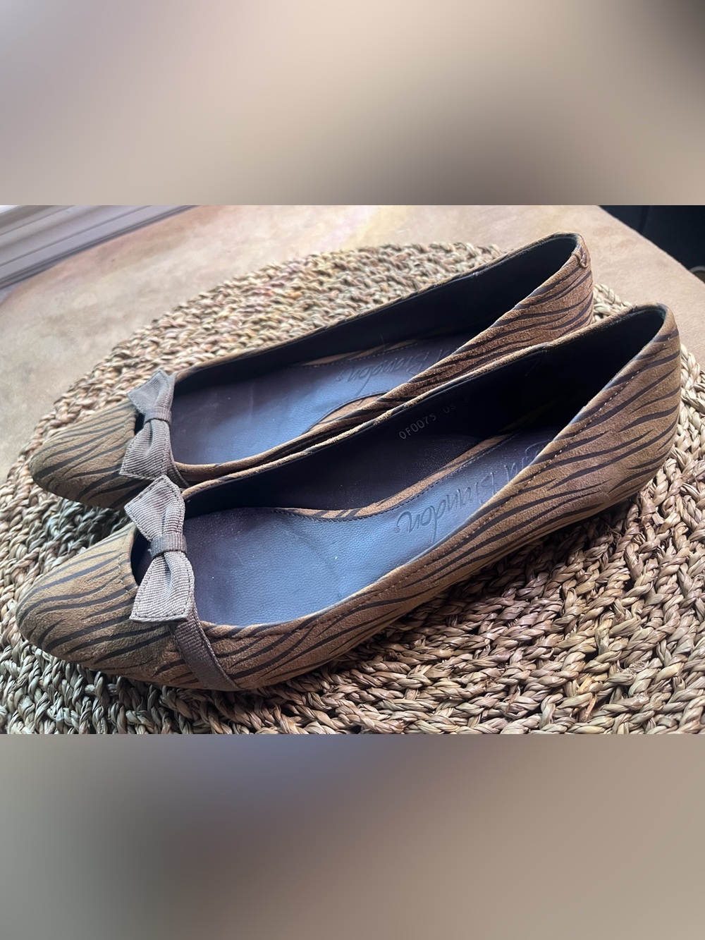 Laura Brandon Genuine Leather Brown Zebra-Print Ballet Flats -  Women Size 8